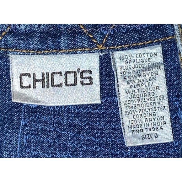Chicos Womens Embroidered Jean Jacket Size 0 Multicolor Fringe Frayed Size Small - Picture 7 of 12